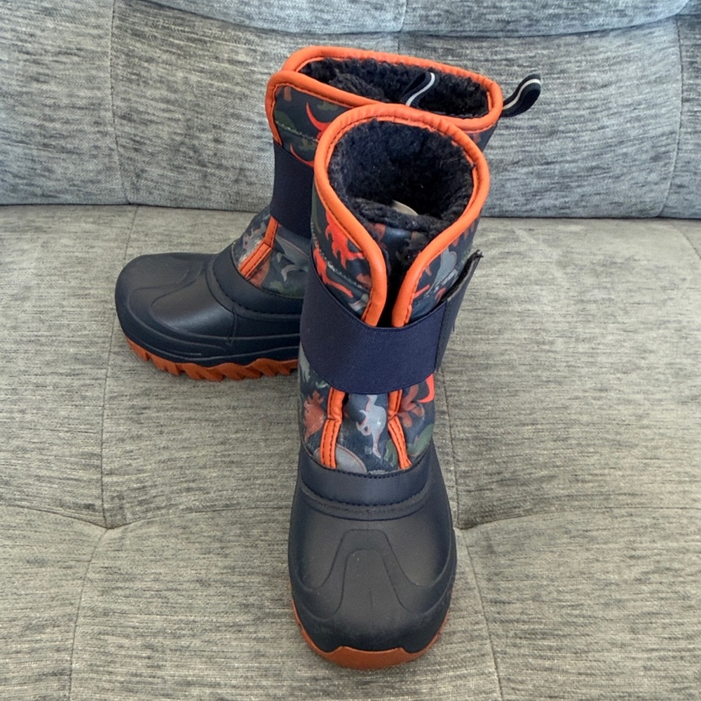 Kids Blue Snow Boots with Orange Trim